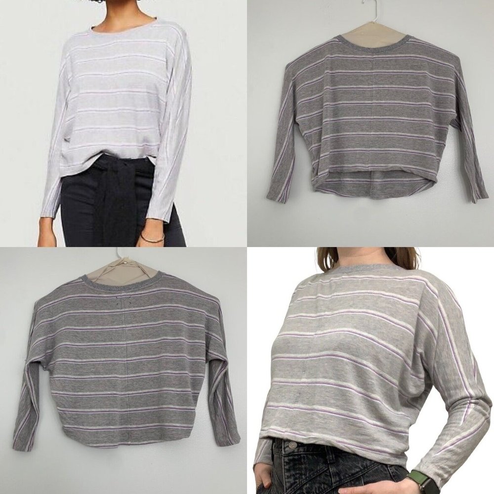 Lou & Grey  Womens Small Striped Signature soft Sweater Gray Purple Boxy Lounge